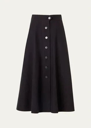 Akris Button-Front Cotton Denim Midi Skirt