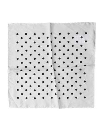 Dolce & Gabbana White Polka Dot Square Handkerchief Mens Scarf
