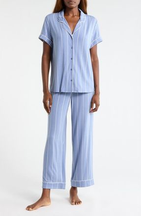 Nordstrom Moonlight Eco Crop Pajamas in Blue T- White Calm Pinstripe at Nordstrom, Size X-Small