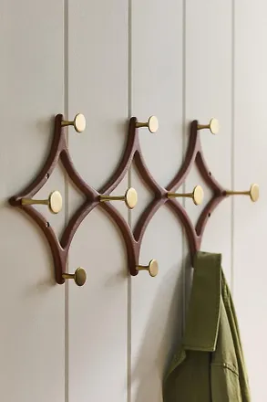 Anthropologie Cambridge Ash Wood Brass Hook Rack