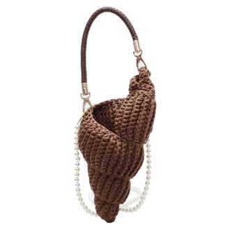Generic Handwoven Seashell Tote Bag with Pearl Chain Crochet Conch Crossbody Bag(Coffee) (Coffee)