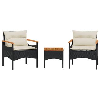 vidaXL Set De Sof&aacute;s De Jard&iacute;n Con Cojines 3 Pzas Rat&aacute;n Sint&eacute;tico Negro Vidaxl