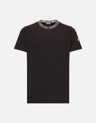 Moncler Mens BRANDED NECK T SHIRT - Black - Size: 44