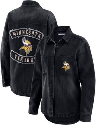 WEAR by Erin Andrews Womens WEAR by Erin Andrews Black Minnesota Vikings Washed Oversized Denim Full-Snap Shacket at Nordstrom, Size Xx-Large