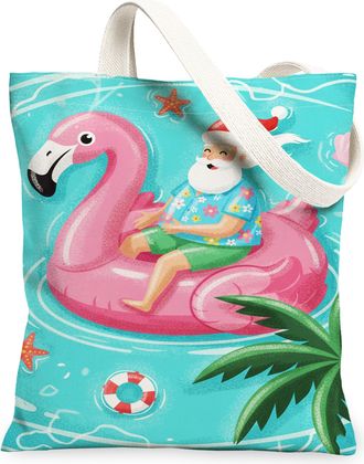 Generic Summer Tropical Bird Canvas Tote Bags, Tropical Beach Design Reusable Grocery Bags, Lightweight Washable Shoulder Strap Can, Turquoise, 13x15 Inch