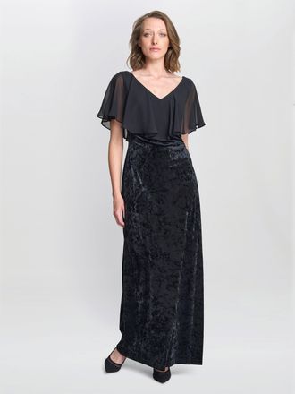 Gina Bacconi Womens Daphne Velvet Maxi Dress With Chiffon Cape - Black - Size 16 UK