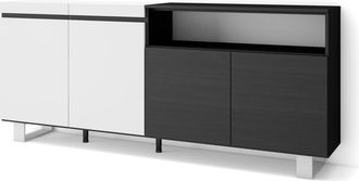 Skraut Home Aparadores Para Sal&oacute;n, Gran Capacidad De Almacenaje, 200x87x35cm, 4 Puertas, Dise&ntilde;o Industrial, Estilo Moderno, Blanco Y Negro - Skraut Home