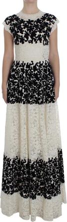 Dolce & Gabbana Elegante Maxi Jurk met Bloemenkant - Dames - Avondkleed - Veelkleurig - XS - Katoen - Kleedjes
