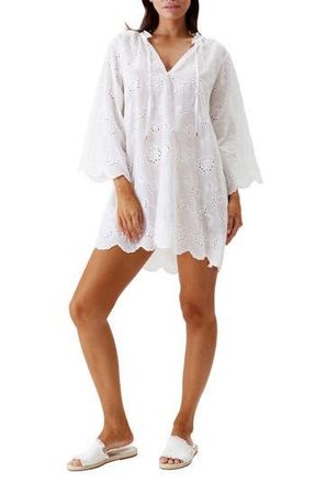 Melissa Odabash Lucy Embroidered Cotton Cover-Up Tunic in White at Nordstrom Rack, Size Medium