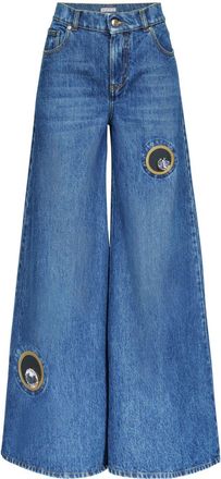 Area Crystal Eyelet wide-leg jeans - women - Cotton - 27 - Blue
