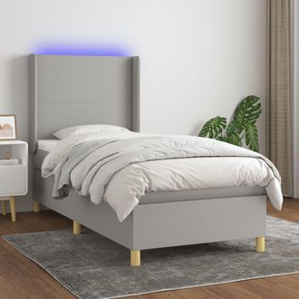 vidaXL Vidaxl - Cama Box Spring Colch&oacute;n Y Luces Led Tela Gris Claro 90x190 Cm