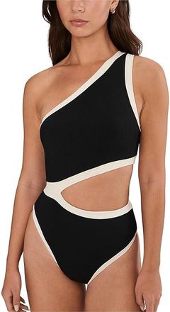 L*Space Loren One-Piece Bitsy Womens Swimsuits One Piece Black/Cream : SM, Nylon/Spandex