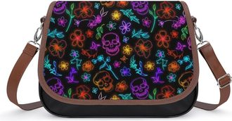 Generic Skull Flower Print Crossbody Bags for Women Shoulder Messenger Bag Purse Handbags