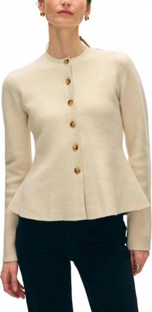 White + Warren Cashmere Blend Peplum Cardigan In Ivory