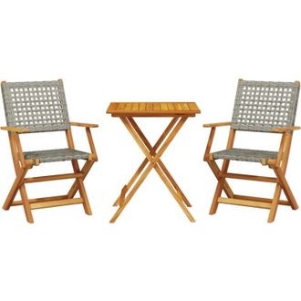 vidaXL Juego De Bistro De 3 Piezas Rat&aacute;n Pe Y Madera Maciza Gris Vidaxl