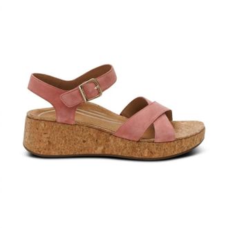 Aetrex Womens Flora Adjustable Quarter Strap Wedge In Rose