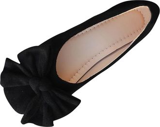 Generic Ladies Loafers Bow Comfortable Pumps Shoes Solid Color Elegant Breathable Lightweight Classic Casual Slip On Ballet Flats Work Holiday Black