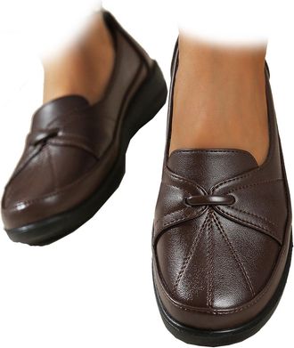 Generic Womens Orthopedic Leather Shoes, Lightweight, Non-Slip, and Breathable, Round Toe Casual Slip-On Walking Loafers, Dress Flats Loafers for Business (Br