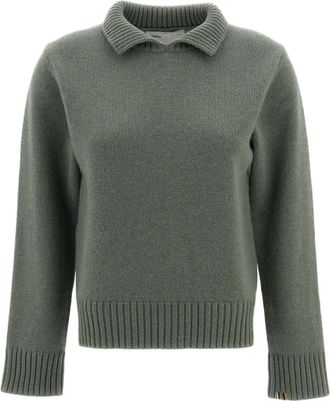 Extreme Cashmere Green Jo Heavyweight Ribbed Polo Cashmere Sweater