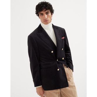 Brunello Cucinelli Mens Dark Grey Double Breasted Cotton Blazer, Size 50