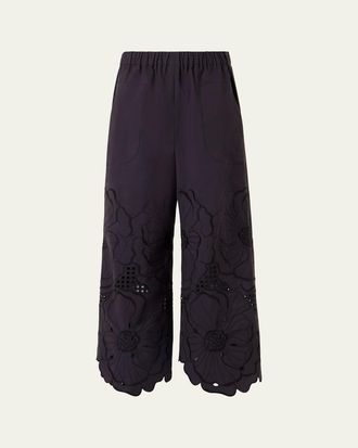 Akris Frey Flower Eyelet Pants in Cotton Poplin
