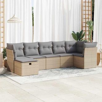 vidaXL Vidaxl - Set Sof&aacute;s De Jard&iacute;n 7 Piezas Y Cojines Rat&aacute;n Sint&eacute;tico Beige