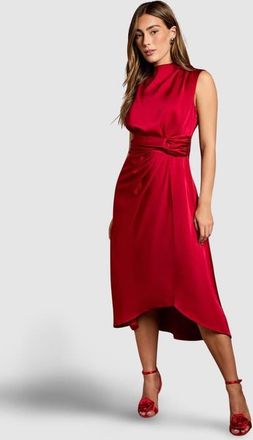 Coast Satin Twist Waist Midi Dress in Red at Nordstrom, Size 12
