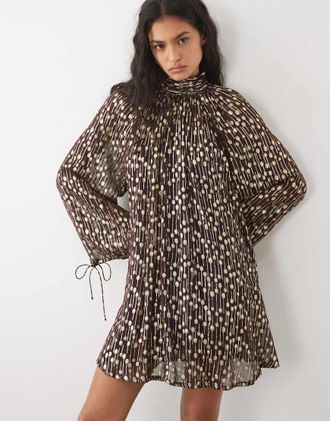 Asos abito mini smock accollato metallico con pois dorati-Oro