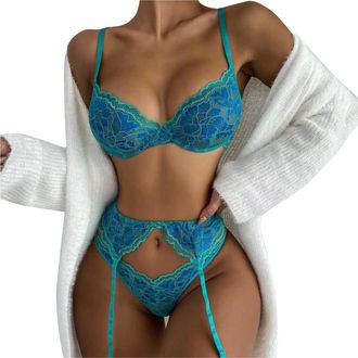 Generic Sexy Lingerie Set for Sex School Girl Skirt Sexy Womens Erotic Lingerie Three Set Embroidered Lace Adjustable Straps Sexy Lingerie Latex Sexy Outfit W