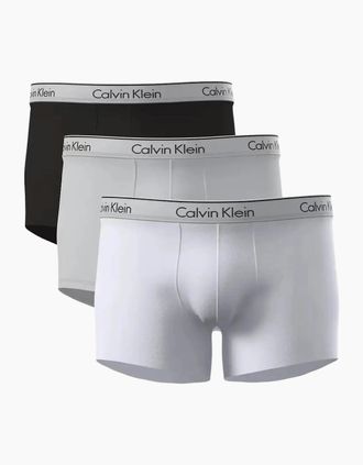 Calvin Klein Mens 3-Pack Icon Cotton Stretch Boxer Trunks, Black/White/Grey w/ oyster grey - Size: 33/32/32