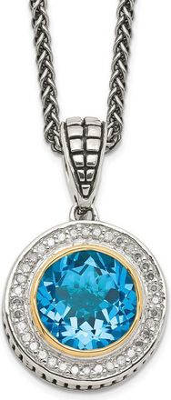 Diamond2Deal Sterling Silver with 14K Accent Round Swiss Blue Topaz and Diamond Pendant Necklace