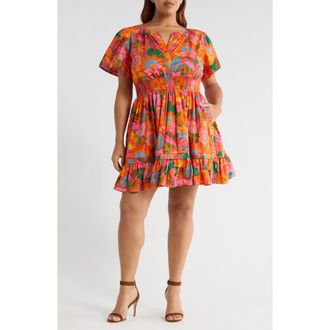 Sugarlips Idalia Floral Miller Minidress in Orange-Floral at Nordstrom, Size 1X