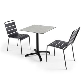 Oviala Mesa de conjunto laminado de hormig&oacute;n claro y 2 sillas grises