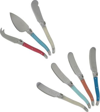 French Home 7 Piece Laguiole Cream, Coral and Turquoise Cheese Knife and Spreader Set in Coral And Turquoise And Ivory at Nordstrom Rack