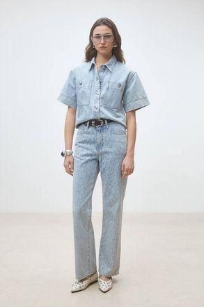 Suncoo Ritchy Leopard Print Jeans In Jeans Clair