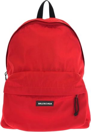 Balenciaga Black Red Color Canvas Backpack (Pre-Owned)