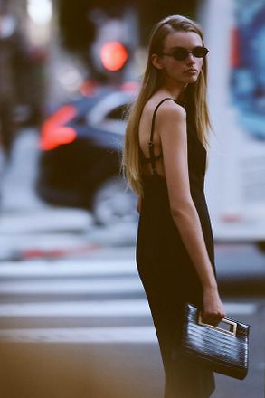 Maeve Paneled High-Neck Midi Dress