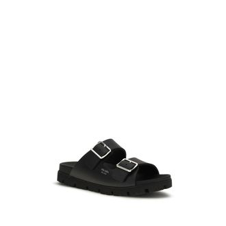 Prada Mens Black Calf Leather Bos Taurus Flat Sandals