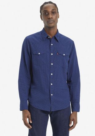 Levi's Flanellhemd LEVIS BARSTOW WESTERN STANDARD, Damen, Gr. M (48/50), N-Gr, blau (indigo micro), Flanell, Obermaterial: 100% Baumwolle, kariert, Basic, no