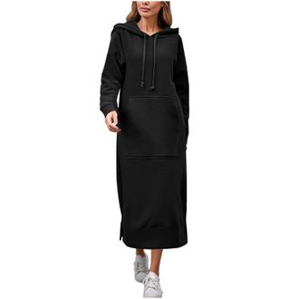 Generic Winter Dresses for Women UK Plus Size Hooded Sweatshirt Dress Ladies Pullover Jumper Long Sleeve Midi Maxi Hoodie Dress with Pocket
