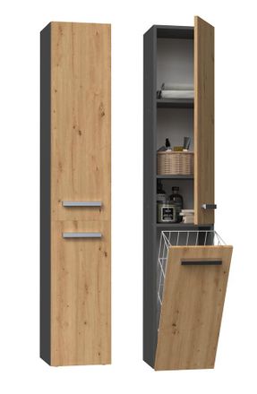 OEM Columna De Estante Para Mueble De Ba&ntilde;o, Roble Antracita, Cesta De Lavander&iacute;a Artesanal De 174 Cm