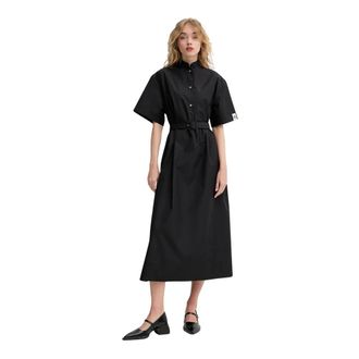 Bally Kleedjes, Dames, Zwart, L, Katoen, Logo-patch Shirt Midi Jurk
