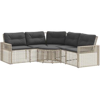 vidaXL Divano da Giardino a l Cuscini e Pouf Grigio Chiaro Polyrattan - Vidaxl