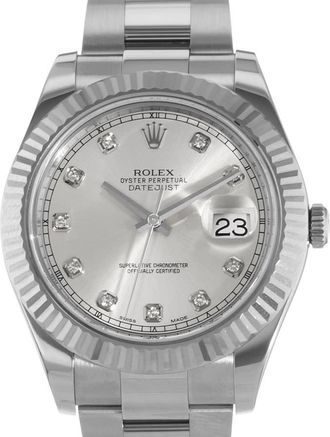 Rolex Pre-owned Rolex Datejust II Automatic Chronometer Diamond Silver Dial Mens Watch 116334 SDO