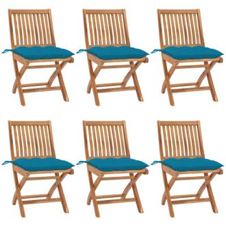 vidaXL Sillas De Jard&iacute;n Plegables 6 Uds Madera Maciza Teca Con Cojines Vidaxl