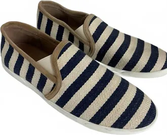 Joie Womens Stripe Slip-On Sneakers In White/ Black