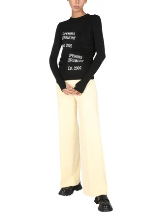 Opening Ceremony Front-Embroidered Crew Neck Sweater - Black