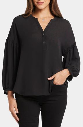 NYDJ Paulina Tie Dye Recycled Polyester Peasant Top in Black at Nordstrom, Size X-Small