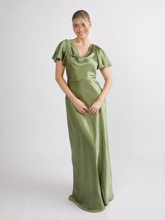 Six Stories Flutter Sleeve Satin Bridesmaid Dress in Moss Green at Nordstrom, Size 4