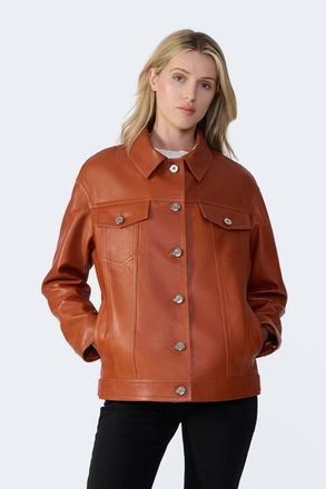 FURNIQ Bobbie Leather Shirt Jacket in Whiskey at Nordstrom, Size Xx-Large